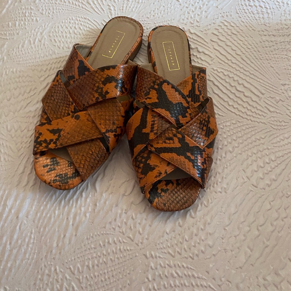 Topshop Orange Snake Print Slides